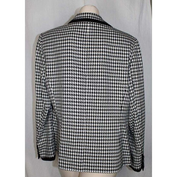 Kasper 16 L Black White Houndstooth Check Black Trim Pockets Blazer - Picture 3 of 6